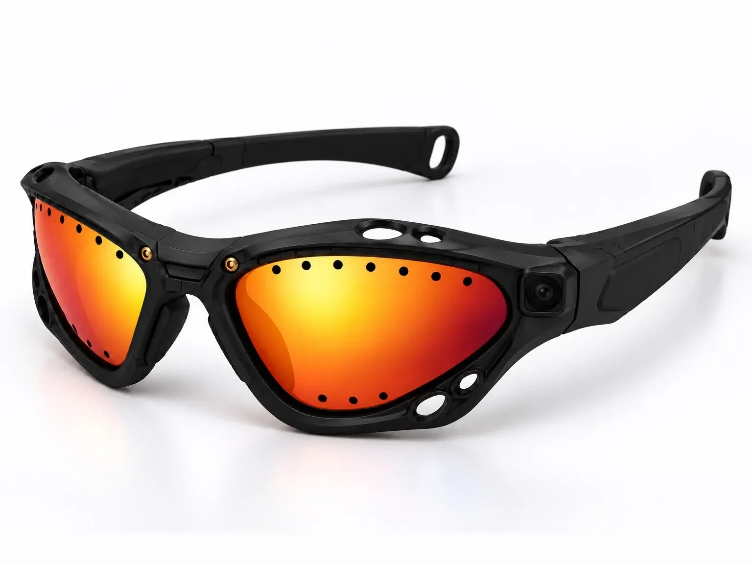 The Pelagos camera glasses, with the camera built into the frame beside the right lens